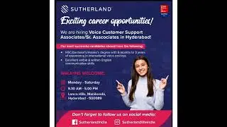 Sutherland Hiring Freshers - Customer Support #fresherjobs #hiring #sutherland #callcenter