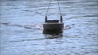 RC fishing boat, homemade, first test run.
