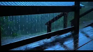 Dark Blue Night Porch Rain for Instant Sleep thunder far away zero music seamless loop 🚫🎵🌧️