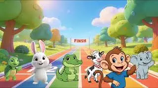 Crocodile, Rabbit, monkey, Turtle, and Cow, Elephant raching