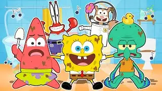 FIVE LITTLE BABIES🎵 With Sponge Bob and his Friends Jumping in the Bathroom