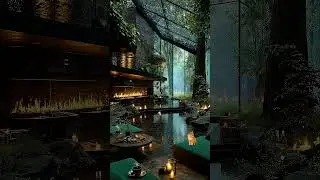 Fireplace Rain Jazz 🌧️ Glasshouse Rainforest Ambience with Warm Firelight for Focus & Relax