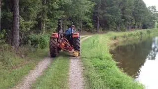 Cutting weeds around the pond