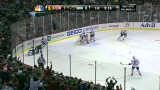 Cal Clutterbuck Hammers Brent Seabrook ( 5/7/13 Game 4 of CHI vs MIN )