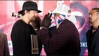 TWO MAD MEN? - OLEKSANDR USYK v DEREK CHISORA HEAD TO HEAD, AS USYK ASKS DELBOY FOR SELFIE & SPRAYS!