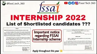 FSSAI INTERNSHIP 2022 List of Shortlisted candidates? - Important notice regarding FSSAI Internship