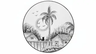 Village Sunrise Scenery Drawing || Draw A Scenery With Pencil Sketching. #art #scenery #ytvideo 