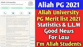 Aliah University Pg Merit list 2021 Admission Update। Stat & LLM Admission Aliah.