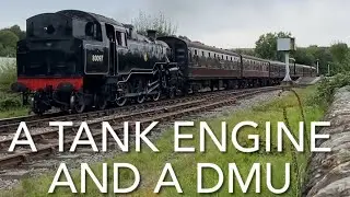 Heritage Steam Tank Engine 4MT 80097 & DMU W55001 Rawtenstall Level Crossing