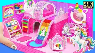 Make Cute Pink Unicorn House with Bedroom, Rainbow Stairs & Glitter Furniture | DIY Miniature House