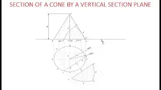 SECTION OF SOLIDS- Section of Cone (Section plane perpendicular to HP and inclined to VP)