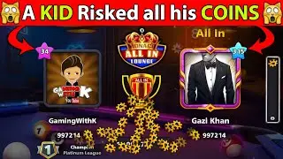 8 Ball Pool - 34 Level KID Risked ALL his COINS in ALL IN Table  - GamingWithK
