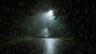 Heavy Rain Pouring on a Dark Empty Road, Soft Thunder Mood | Rain Sounds Reduce Stress 💤