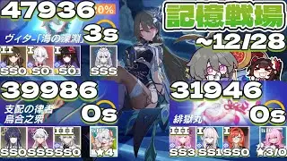 【記憶戦場】（コメントつき）SSS ヴィタ-「海の深淵」3s（47936）SSS 支配の律者0s（39986）SS 緋獄丸0s（31946）～12/28（#崩壊3rd ）