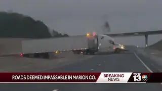 18-wheeler loses control on I-22 as roads continue to ice over