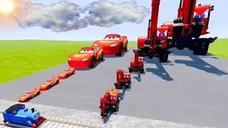 Big & Small Color Long Lightning Mcqueen Double Monster Truck vs Trains  BeamNG drive