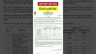 DBT BET JRF 2025 FINAL CUTOFF #dbtjrf #cutoff #shorts #viralvideo #csirnet