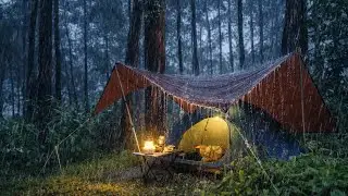 SURVIVING THE STORM: Extreme Jungle Solo Camping in Thunderstorm (Cozy ASMR)