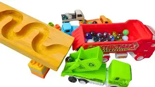 Marble Run Race ☆ BABA Slope & Retro Makita Bus, Truck, Excavator, Garbage Truck, Ambulances