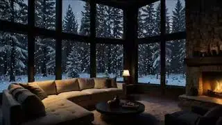 No Ads Fireplace Blizzard ASMR - Snow Storm Sound Sleep With Fireplace Burning For Deep Sleeping