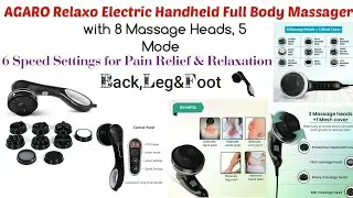 AGARO Relaxo Electric Handheld Full Body Massager with 8 Massage Heads||5 Mode & 6 Speed Settings...