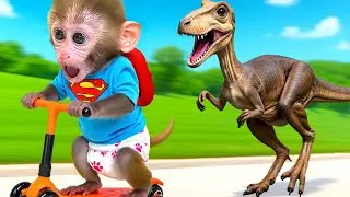 Monkey Baby Bon Bon with the duckling go to the bathroom and discover a strange toilet