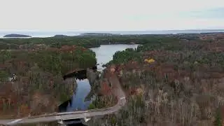 Late Fall Colors: Forest, River, and Great Lake Aerial View