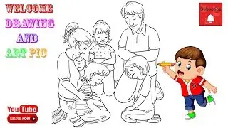 HOW TO DRAW-WHOLE FAMILY-HAPPY FAMILY-CUTE FAMILY-EASILY|DRAWING AND ART PIC