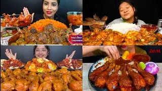 ASMR eating show chicken leg kleji fish curry fish fry with rice and salad @Archusunimukbang 