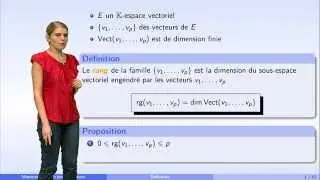 Matrices et applications linéaires - partie 1 : rang d'une famille de vecteurs