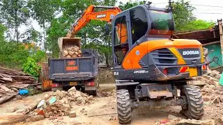 Máy Xúc DOOSAN DX55W Múc Gạch Đá, Xe Ô Tô Tải Ben TMT Chở Và Đổ Đất | Excavator Truck | TienTube TV