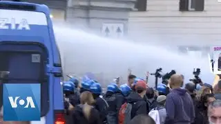 Police Use Water Cannon Against Protesters in Rome