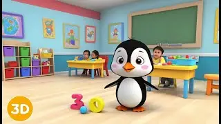 Baby Penguin Goes to School | 3D Animated Nursery Rhyme for Kids