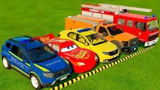 TRANSPORTING CARS, AMBULANCE, POLICE CARS, FIRE TRUCK OF COLORS! WITH TRUCKS! - FS 22