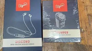 Elgin Discord Bluetooth Earplug Earbuds and Elgin Thumper Personal Bluetooth Speaker.