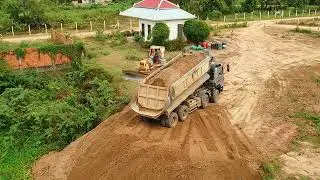 Soil Backfill, 12 wheel dump truck unloading soil and Bulldozer #machine #bulldozer #dumptruck