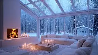 Cozy Warm Room with Gentle Snowfall Outside | Relaxing Piano Music, Winter Ambience for Sleep