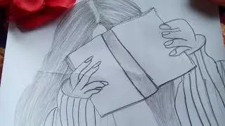 Girl hiding face with book drawing | pencil drawings | simple art with rose | girl drawing
