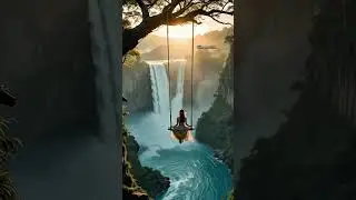 ✨ Girl on the Swing Facing the Majestic Waterfall ✨ #epicnature #waterfallviews #shorts