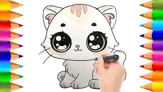 Dibuja y Colorea una Hermosa Gatita Kawaii | Dibujos para niños