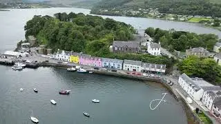 Portree Harbor Aerial Drone Circle - Isle of Skye, Scotland 4K