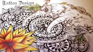 Custom Tattoo Design - Hamsa Tattoo - Elephant, Lotus and the Tree of Life