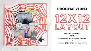 Process Video 12x12 Halloween Layout  feat. Pebbles Spooky Boo and Cutfile Background