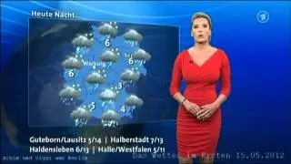 Claudia Kleinert 15.05.2012 Weather forecaster in the bright red skin-tight sexy dress