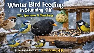 Winter Bird Feeding in Stunning 4K ❄️🐦 | Tits, Sparrows & Blackbirds