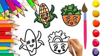 How To Draw cute Corn & vegetable Drawing, Painting & Coloring For Kids and Toddlers_ Child Art 🐋🌈🎨