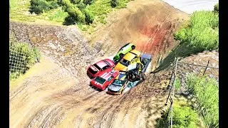 cars vs giant pit full of mud beamng drive