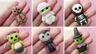 Monstruos de Hallowen.Porcelana fría (Monito budú - Momia- Frankenstein  Drácula-Bruja-Calavera.)