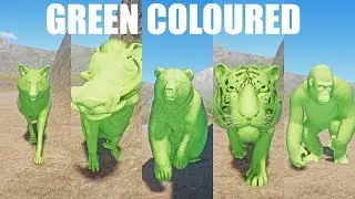 Random Green Coloured Animals Speed Races in the valley  in Planet Zoo included gorilla Warthog, etc