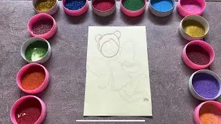 SAND PAINTING ART ~ COLORING TINKER BELL FAIRY IN PETER PAN ~ KINETIC SAND